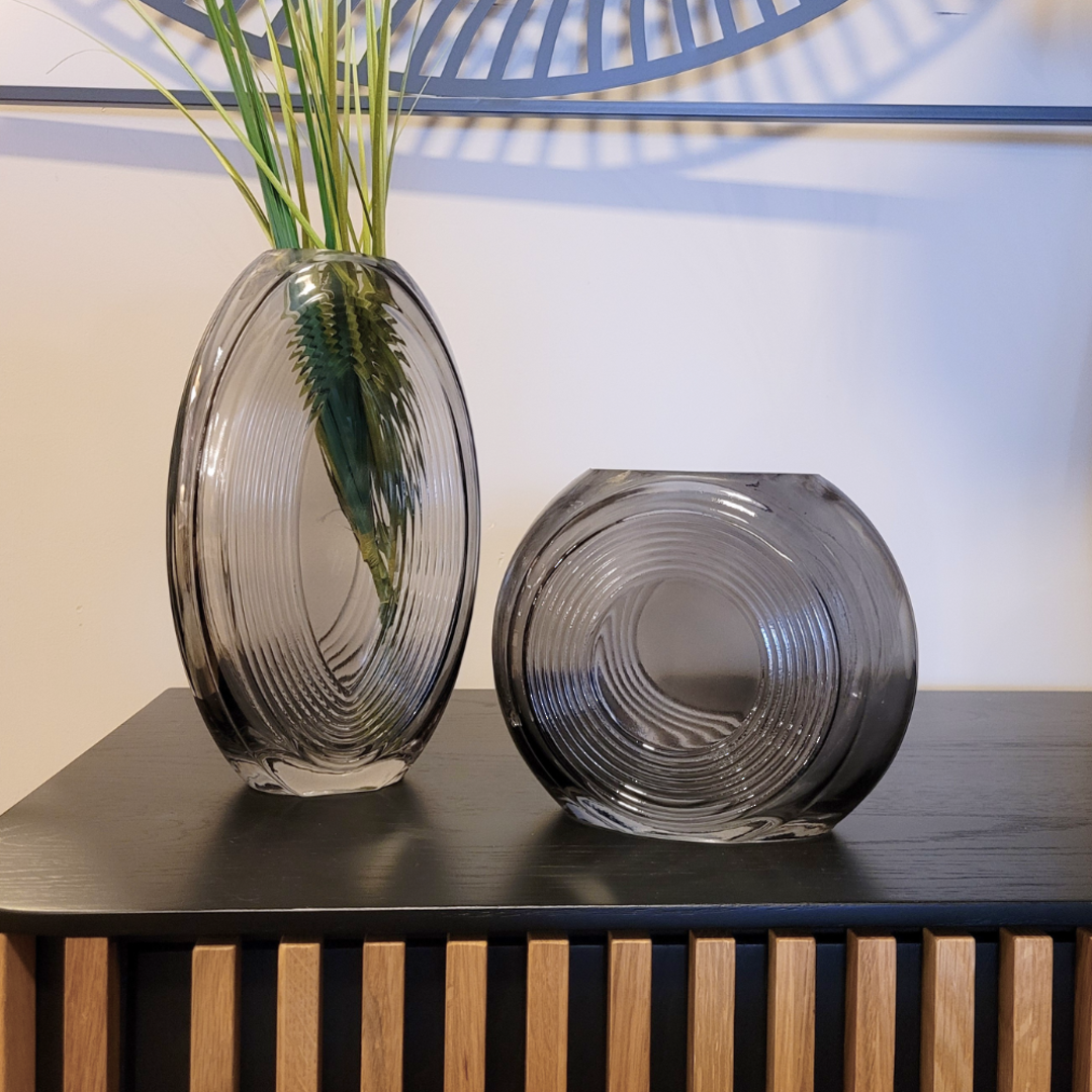 Mia Oval Glass Vase - Grey 16cm image 1